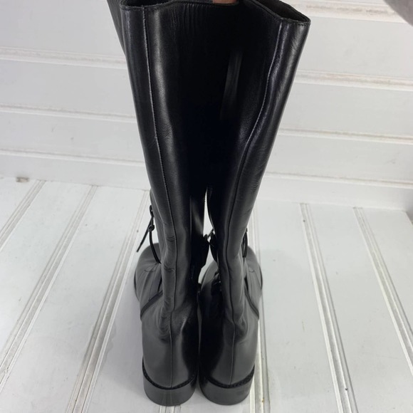 Stuart Weitzman 6.5 Police Lady Black Velour Knee High Combat Boots Lace Up Zip - Picture 5 of 11
